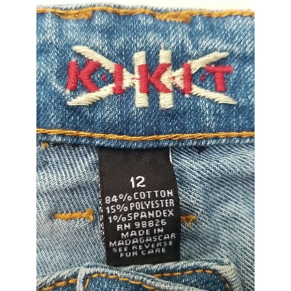 KIKIT Jeans Women 12 (36x29) Stretch Boot Cut Denim Blue Embroidered Pockets Y2K - Picture 12 of 16